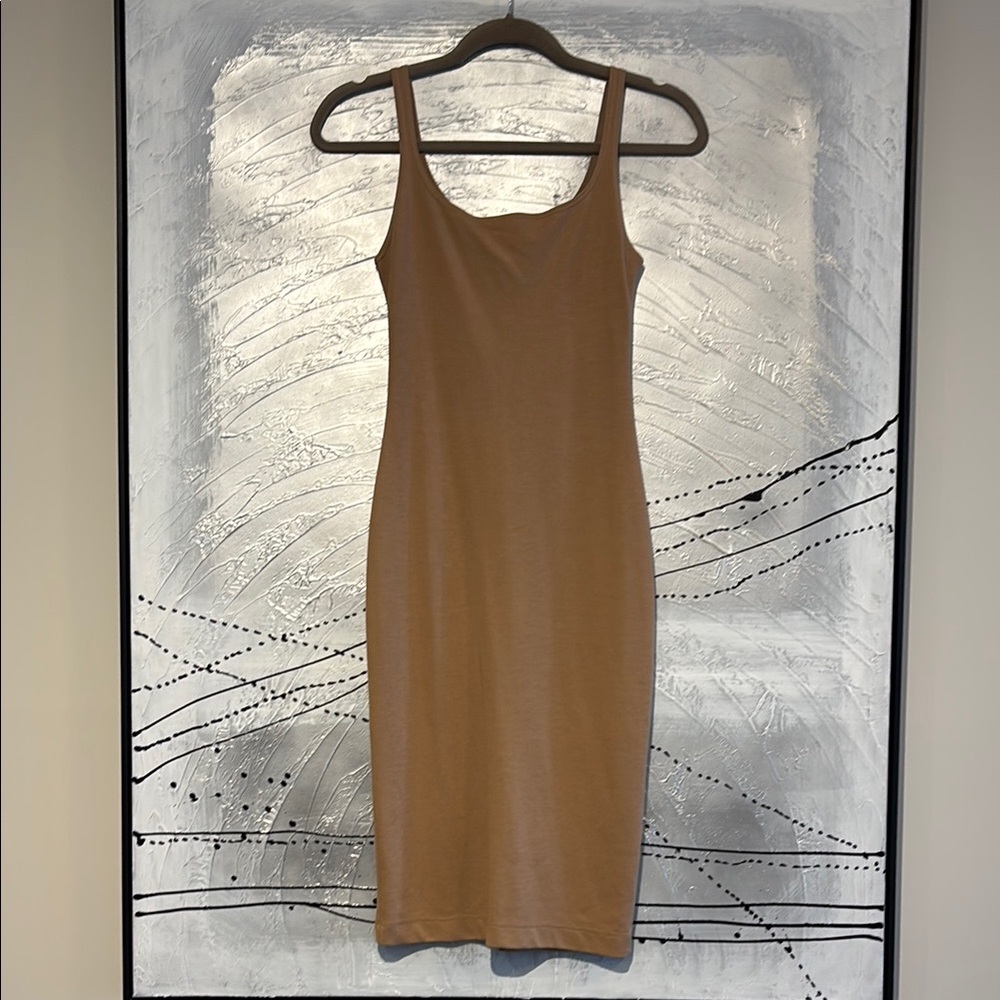 Zara Sleeveless Tank Bodycon Midi Knit Dress Size S Tan